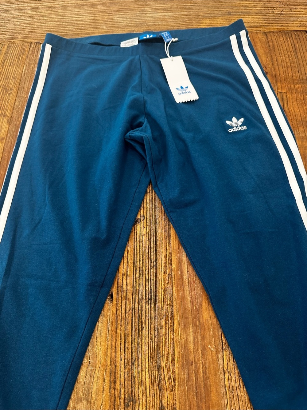 adidas Blue Leggings with White 3-Stripes - Picture 2 of 8